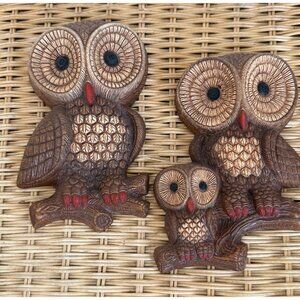 Vintage 70's Molded Foam Big Eyed Wall Plaques Retro Boho
